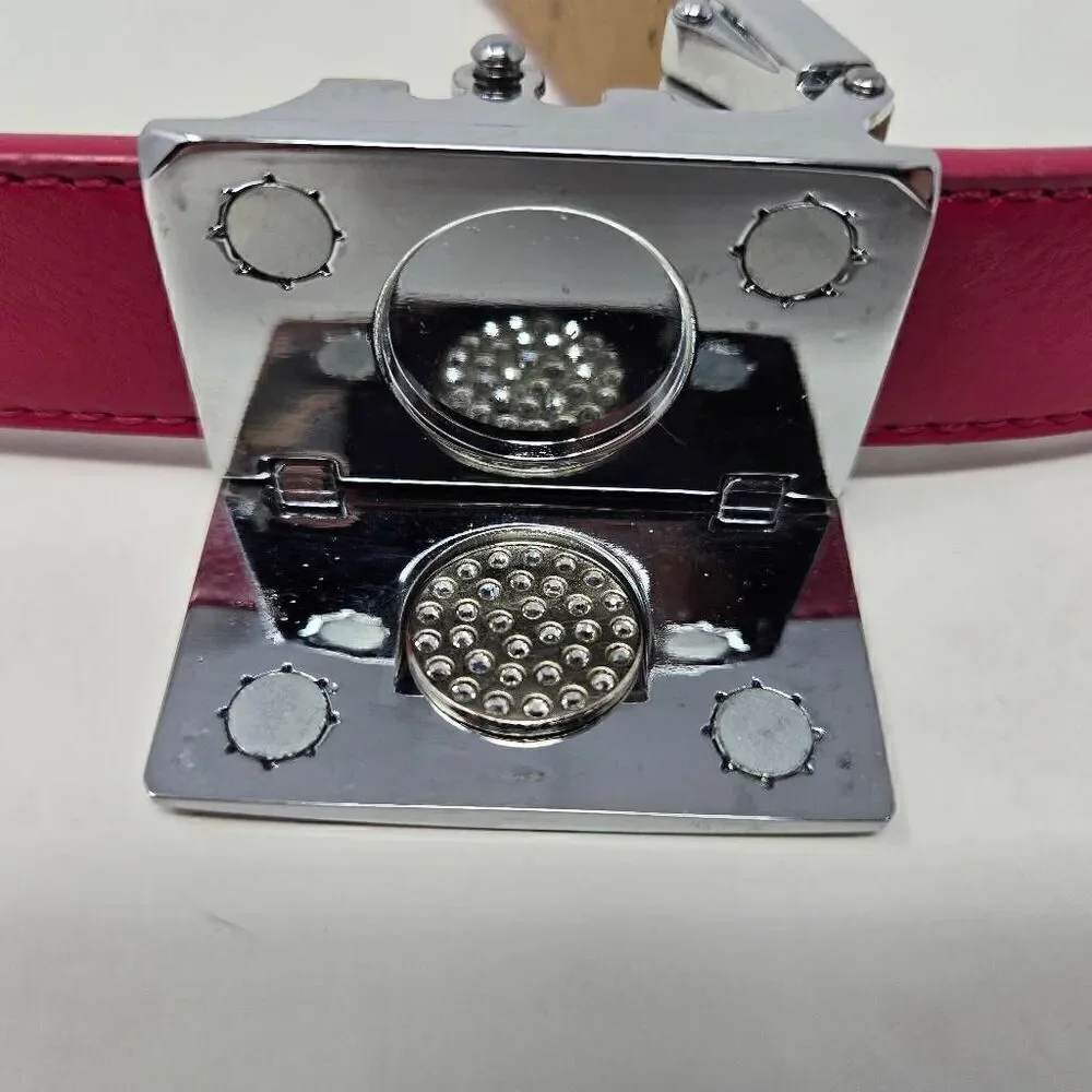 NEXBELT GOLF HIDDEN MARKER PINK LEATHER WOMENS BELT NO HOLES SIZE 00-8 EUC